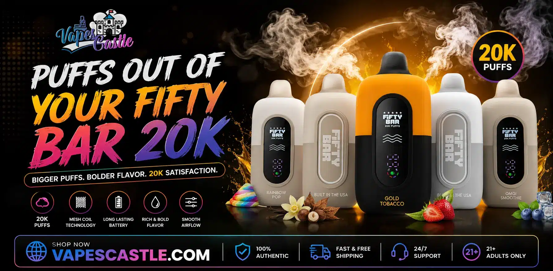 Fifty Bar 20K disposable vape showing high puff capacity
