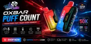 Oxbar puff count showing the estimated number of puffs available from Oxbar disposable vape devices, with the device design and puff capacity clearly displayed